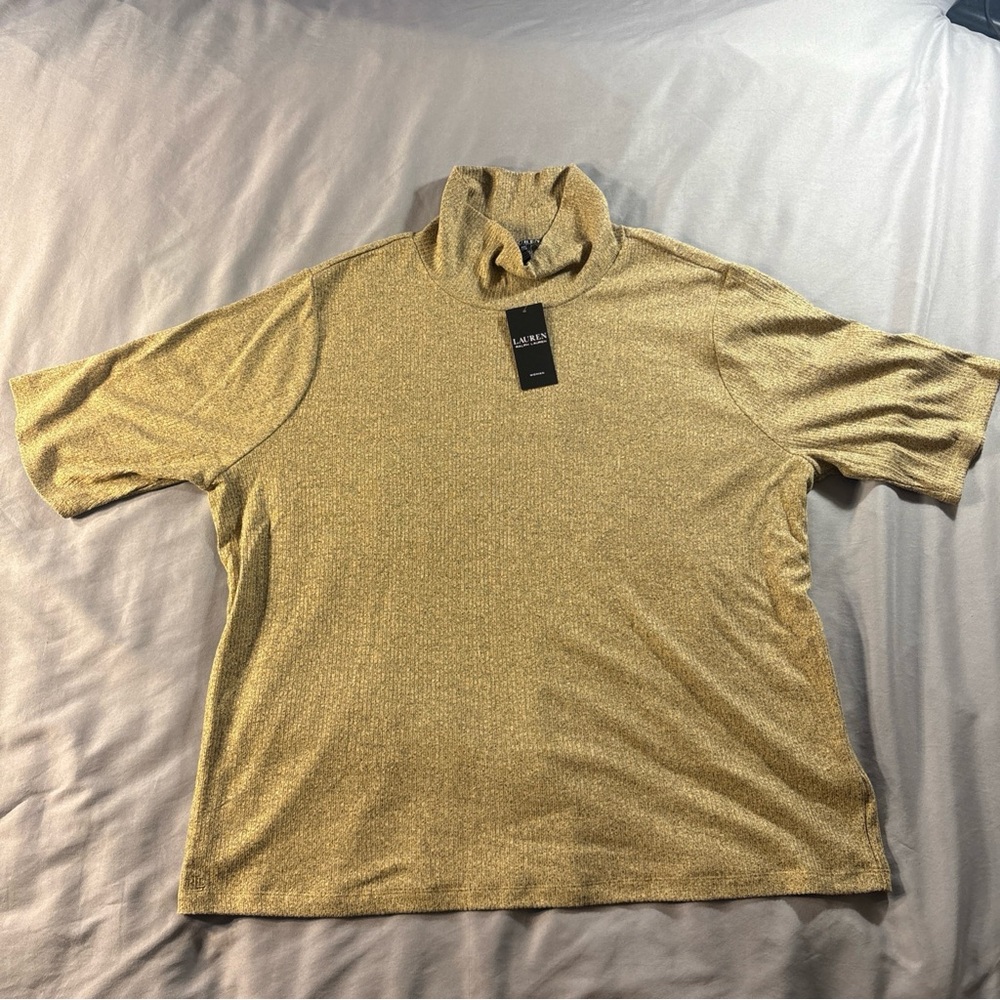 Lauren Ralph Lauren Black Label Metallic Gold Women Top Sz 3X Turtleneck Ribbed